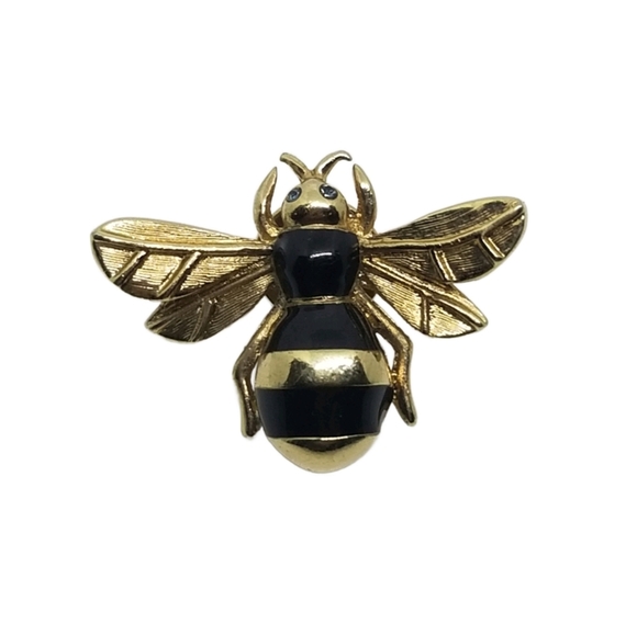 CAROLEE VINTAGE 1980s GOLDTONE & BLACK ENAMEL BUMBLE BEE PIN - Picture 1 of 4